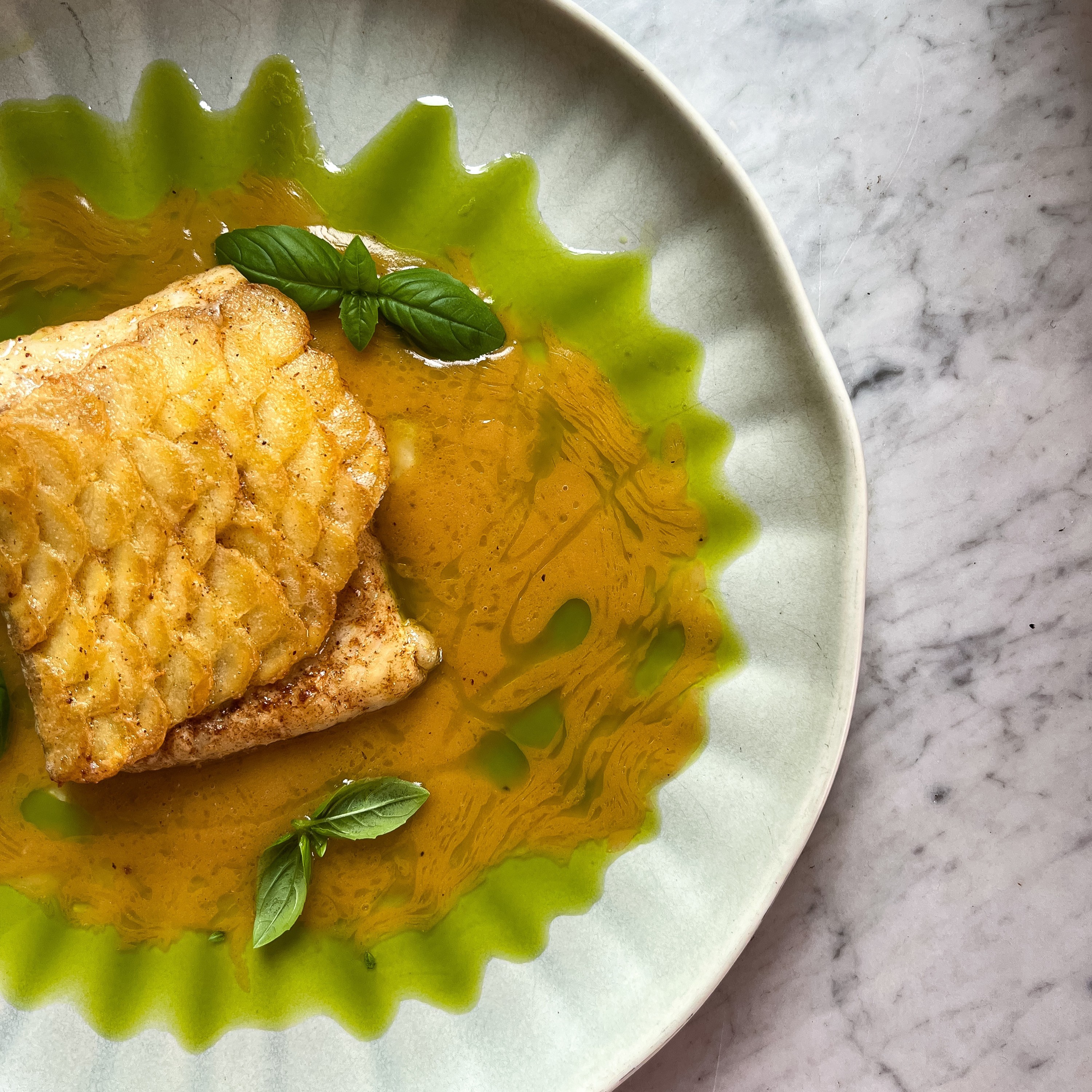 Turbot z sosem veloute