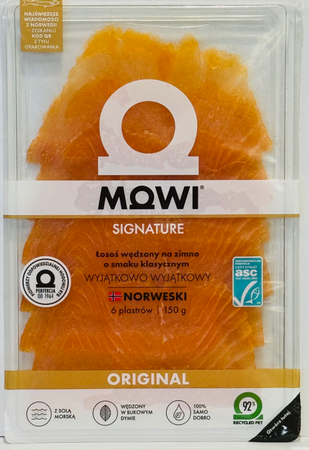 Mowi łosoś wędzony  na zimno 6 plastrów 150g