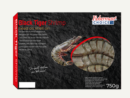 Krewetka Black Tiger HOSO 8/12 cała i oczyszczona z głową, IQF 80%, 10 x 800g BOX 