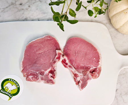 Schab wieprzowy z kością ze świni Złotnickiej kotleciki, op 1 kg , 5-6 szt po ok 200g