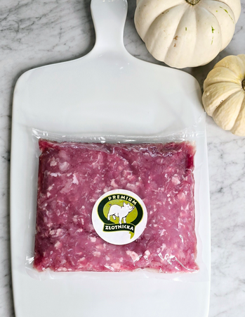 Mięso mielone wieprzowe ze świni Złotnickiej ( łopatka wieprzowa) 1 kg ( 2x 500g) vacum